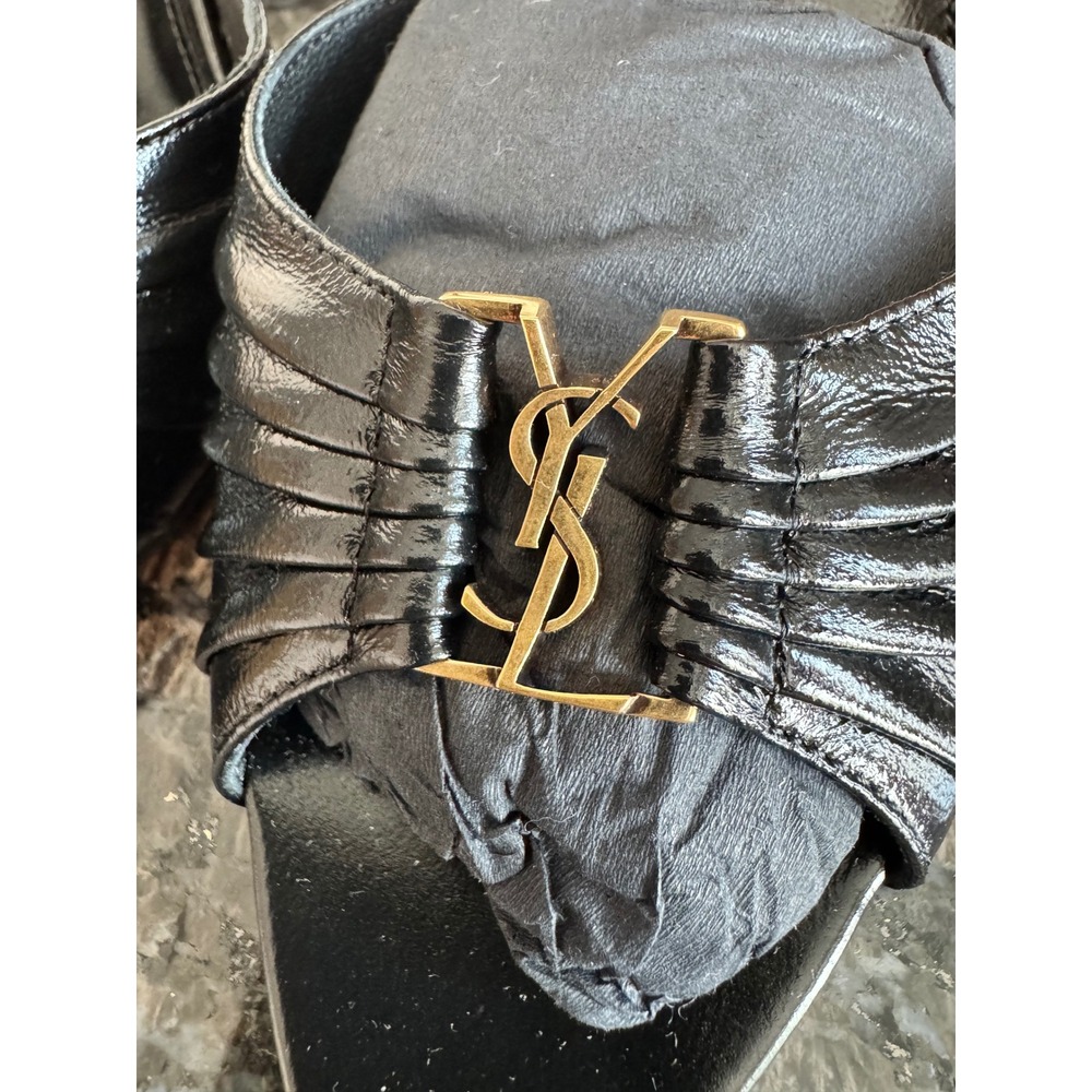 Saint Laurent Babylone 90 Nappa Sugar Leather YSL Logo Mules Black Nero 37.5 7.5 - Picture 4 of 13